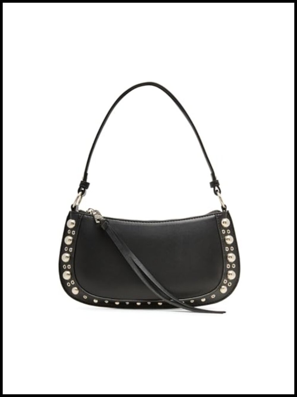 Studded Shoulder Bag with Zipper Pockets and Tassel